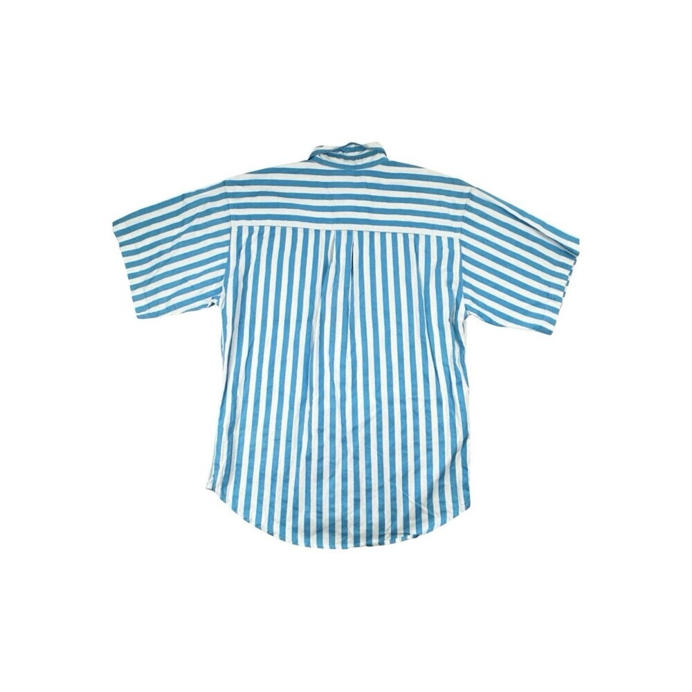 Vintage 90s Blue and White Striped Bugle Boy Men’s Short Sleeve Shirt Medium - Picture 4 of 6